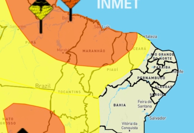 Alertas cortam território piauiense. Crédito: Inmet/Reprodução.