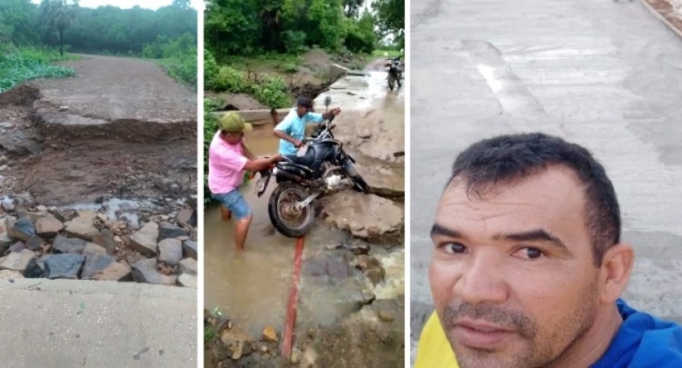 Empreiteiro fez foto na obra que não aguentou a primeira chuva.