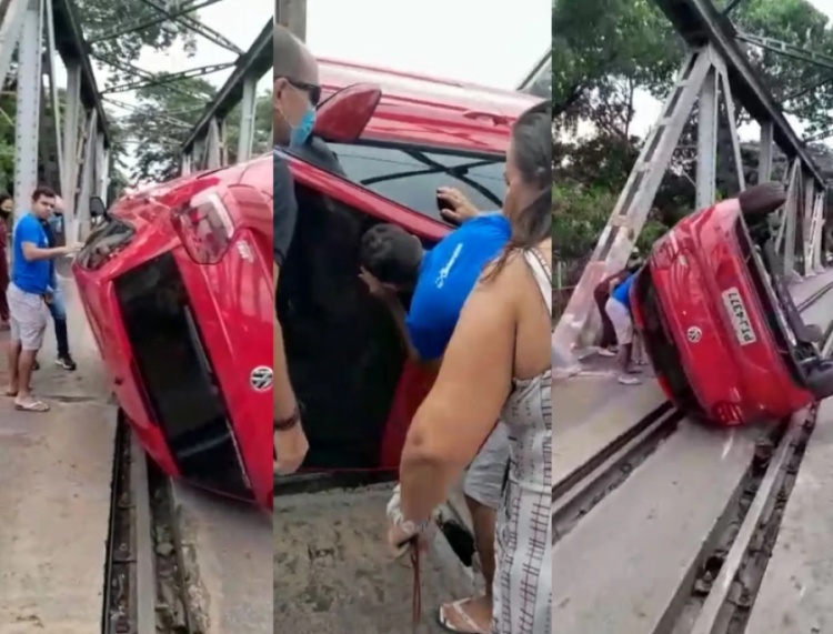 Motorista capota veículo ao tentar atravessar ponte Metálica para Teresina - Foto: Reprodução/Whatsapp