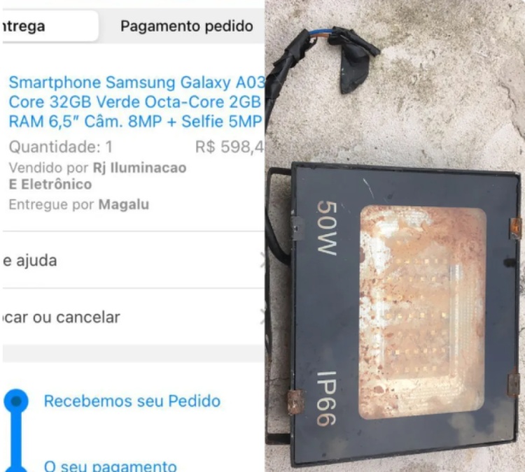 Mulher compra celular pela internet para presentear mãe e recebe refletor enferrujado em Teresina — Foto: Arquivo Pessoal