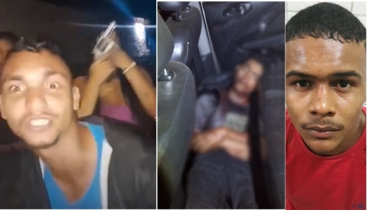 Vinícius no vídeo, morto no carro, e o comparsa Gustavo. Fotomontagem: Em Foco 