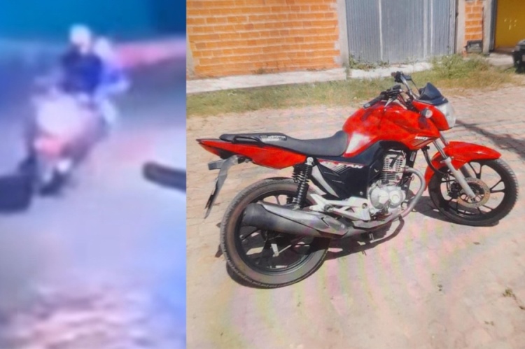Foto: Câmera de segurança registra os assaltantes e motocicleta roubada.