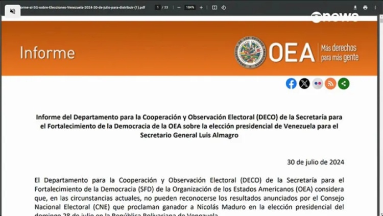  Organização dos Estados Americanos diz não reconhecer resultados das eleições na Venezuela.