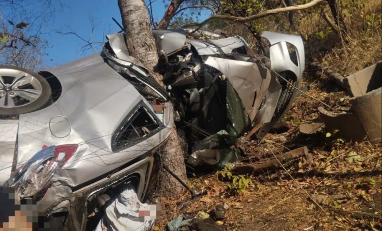 Motorista morre e três ficam feridos após carro tombar e bater contra duas árvores na BR-135 — Foto: Divulgação/PRF