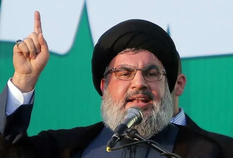 Hassan Nasrallah durante discurso em Beirute, no Líbano — Foto: Joseph Eid/AFP