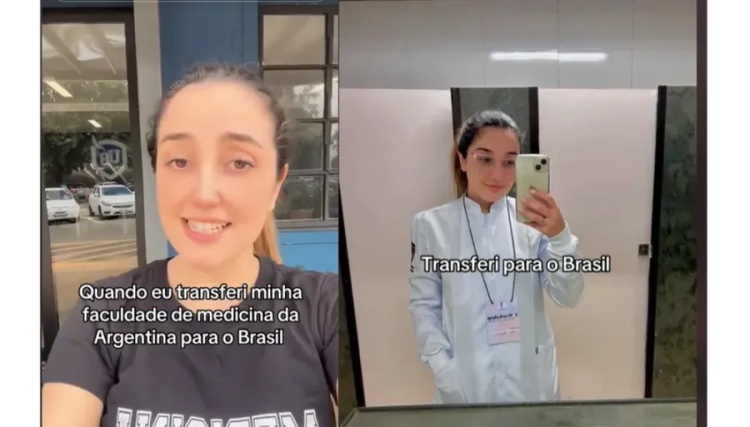 @adynenogueiraa conta no TikTok sobre sua experiência de ter transferido o curso de medicina da Argentina para o Brasil. — Foto: Reprodução