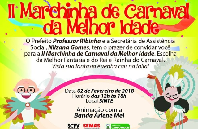Prefeitura promoverá II Marchinha de Carnaval da Melhor Idade em Campo Maior