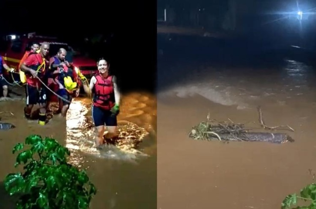 Família é resgatada por bombeiros após riacho transbordar Capitão de Campos (PI)