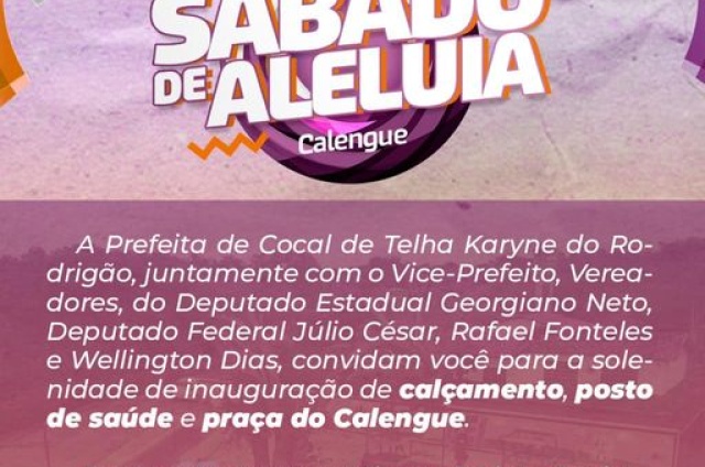 Prefeita de Cocal de Telha (PI) convida população para inauguração de obras neste sábado (16)